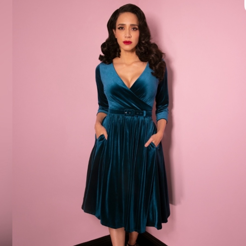 TEAL VELVET VIXEN BY MICHELINE PITT SWING DRESS 2XL - Picture 2 of 8